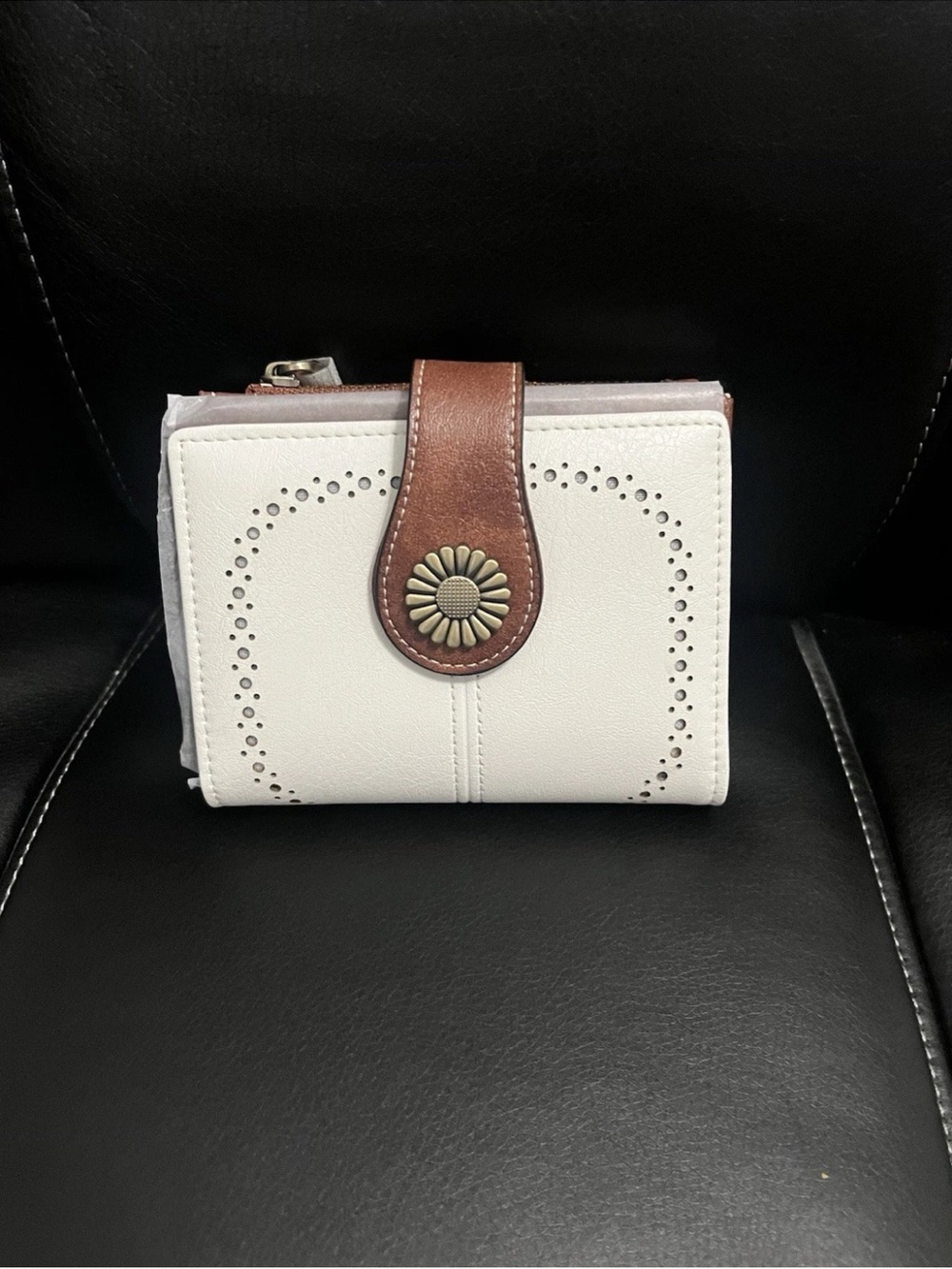 White and Brown Women's Compact Wallet - Unbranded